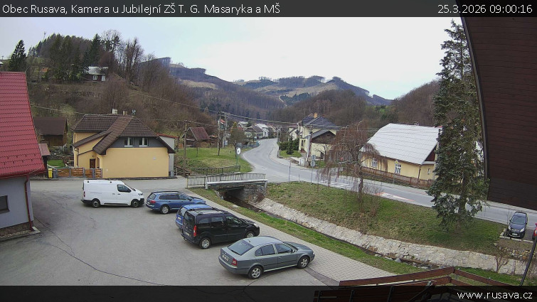 Obec Rusava - Kamera u Jubilejní ZŠ T. G. Masaryka a MŠ - 25.3.2026 v 09:00