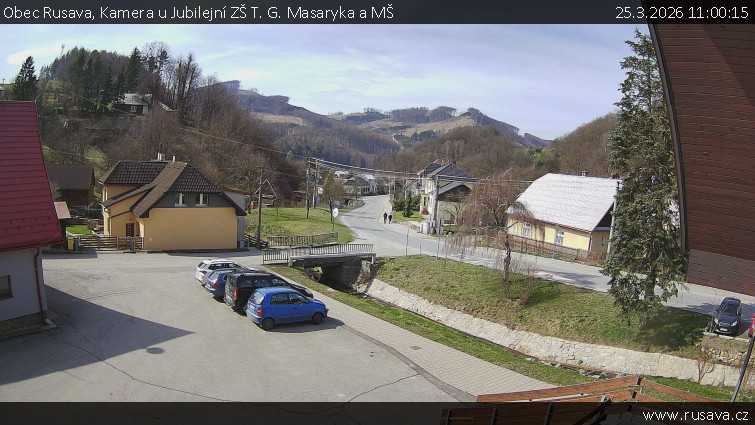 Obec Rusava - Kamera u Jubilejní ZŠ T. G. Masaryka a MŠ - 25.3.2026 v 11:00