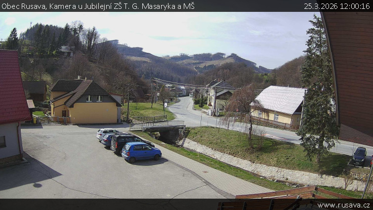 Obec Rusava - Kamera u Jubilejní ZŠ T. G. Masaryka a MŠ - 25.3.2026 v 12:00