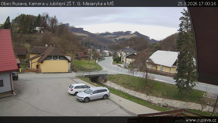 Obec Rusava - Kamera u Jubilejní ZŠ T. G. Masaryka a MŠ - 25.3.2026 v 17:00