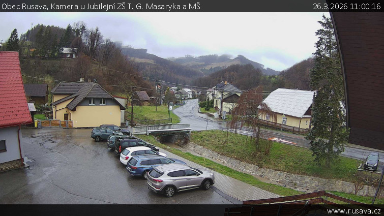 Obec Rusava - Kamera u Jubilejní ZŠ T. G. Masaryka a MŠ - 26.3.2026 v 11:00