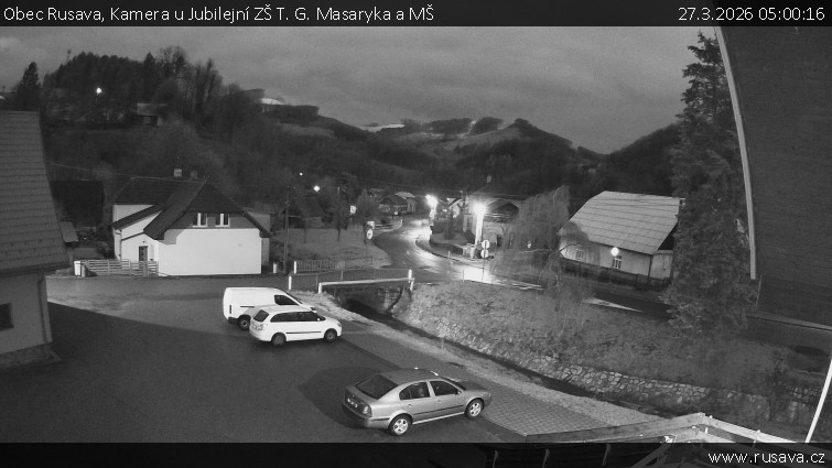 Obec Rusava - Kamera u Jubilejní ZŠ T. G. Masaryka a MŠ - 27.3.2026 v 05:00