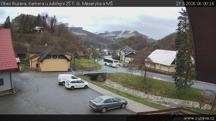 Obec Rusava - Kamera u Jubilejní ZŠ T. G. Masaryka a MŠ - 27.3.2026 v 06:00