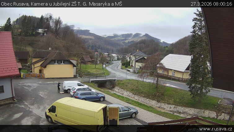 Obec Rusava - Kamera u Jubilejní ZŠ T. G. Masaryka a MŠ - 27.3.2026 v 08:00