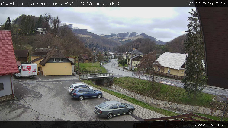Obec Rusava - Kamera u Jubilejní ZŠ T. G. Masaryka a MŠ - 27.3.2026 v 09:00