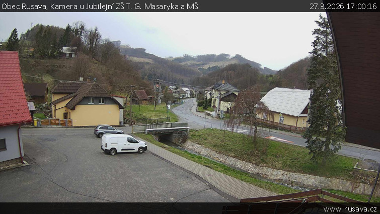 Obec Rusava - Kamera u Jubilejní ZŠ T. G. Masaryka a MŠ - 27.3.2026 v 17:00