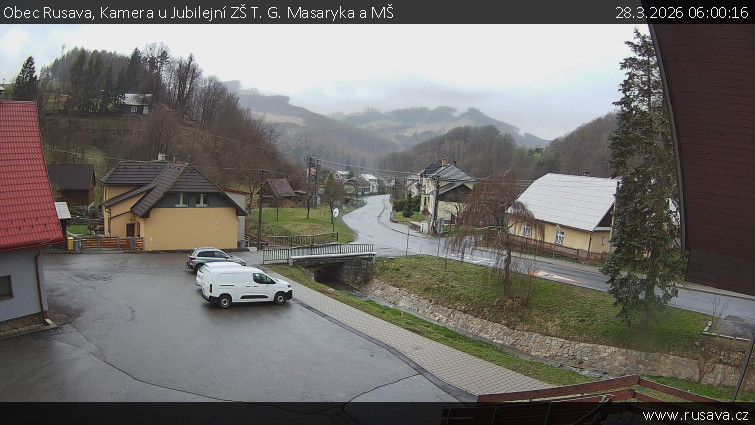 Obec Rusava - Kamera u Jubilejní ZŠ T. G. Masaryka a MŠ - 28.3.2026 v 06:00