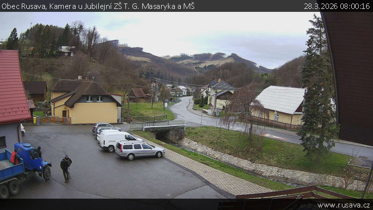 Obec Rusava - Kamera u Jubilejní ZŠ T. G. Masaryka a MŠ - 28.3.2026 v 08:00