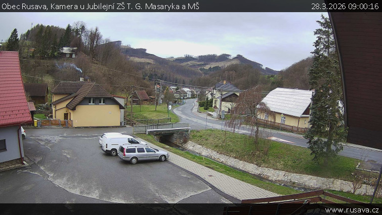 Obec Rusava - Kamera u Jubilejní ZŠ T. G. Masaryka a MŠ - 28.3.2026 v 09:00