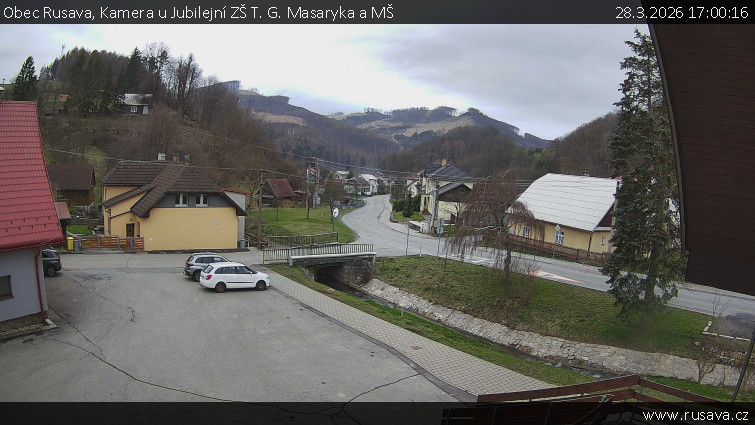 Obec Rusava - Kamera u Jubilejní ZŠ T. G. Masaryka a MŠ - 28.3.2026 v 17:00