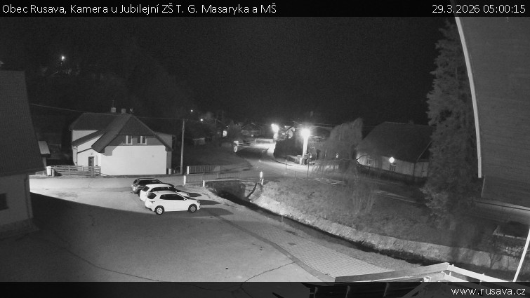 Obec Rusava - Kamera u Jubilejní ZŠ T. G. Masaryka a MŠ - 29.3.2026 v 05:00