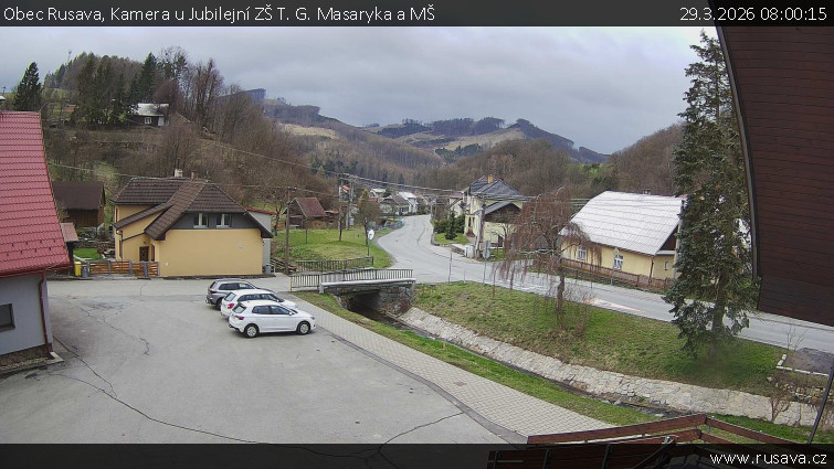 Obec Rusava - Kamera u Jubilejní ZŠ T. G. Masaryka a MŠ - 29.3.2026 v 08:00