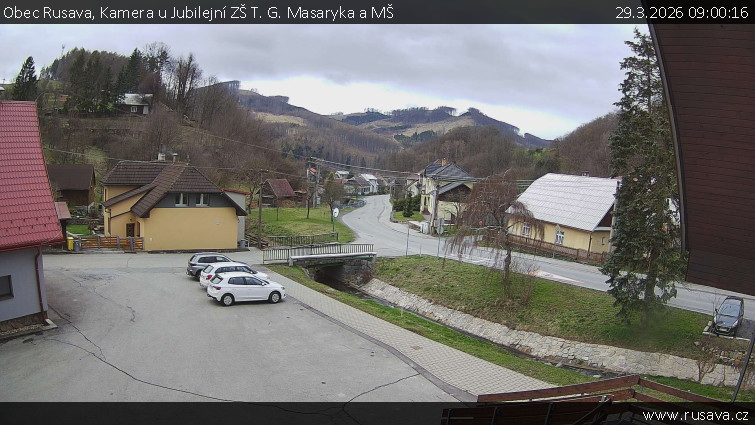 Obec Rusava - Kamera u Jubilejní ZŠ T. G. Masaryka a MŠ - 29.3.2026 v 09:00