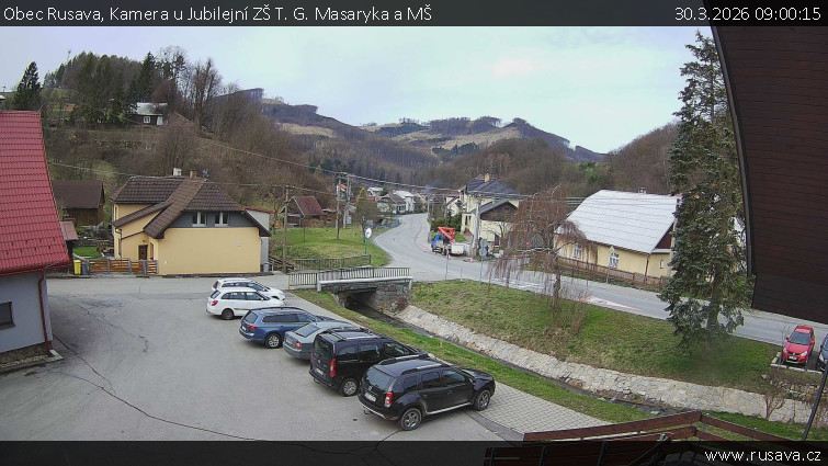 Obec Rusava - Kamera u Jubilejní ZŠ T. G. Masaryka a MŠ - 30.3.2026 v 09:00