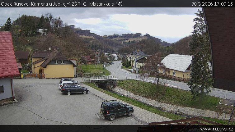 Obec Rusava - Kamera u Jubilejní ZŠ T. G. Masaryka a MŠ - 30.3.2026 v 17:00