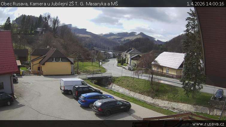 Obec Rusava - Kamera u Jubilejní ZŠ T. G. Masaryka a MŠ - 1.4.2026 v 14:00