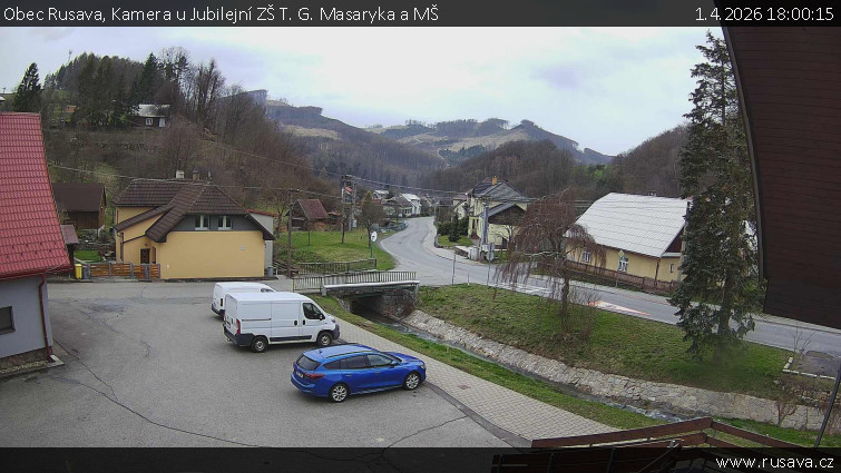 Obec Rusava - Kamera u Jubilejní ZŠ T. G. Masaryka a MŠ - 1.4.2026 v 18:00