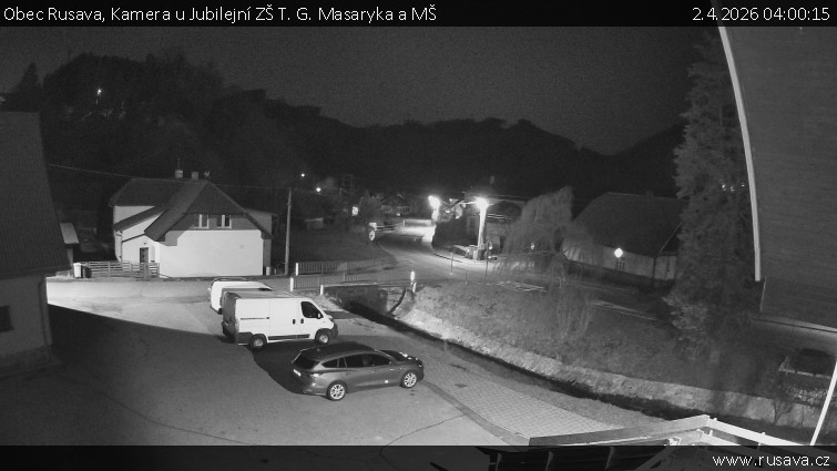 Obec Rusava - Kamera u Jubilejní ZŠ T. G. Masaryka a MŠ - 2.4.2026 v 04:00