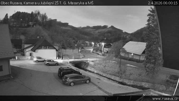 Obec Rusava - Kamera u Jubilejní ZŠ T. G. Masaryka a MŠ - 2.4.2026 v 06:00