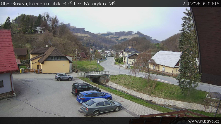 Obec Rusava - Kamera u Jubilejní ZŠ T. G. Masaryka a MŠ - 2.4.2026 v 09:00