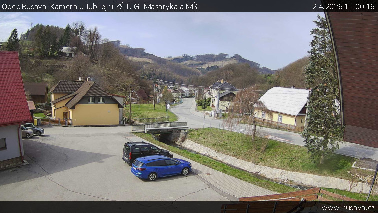 Obec Rusava - Kamera u Jubilejní ZŠ T. G. Masaryka a MŠ - 2.4.2026 v 11:00