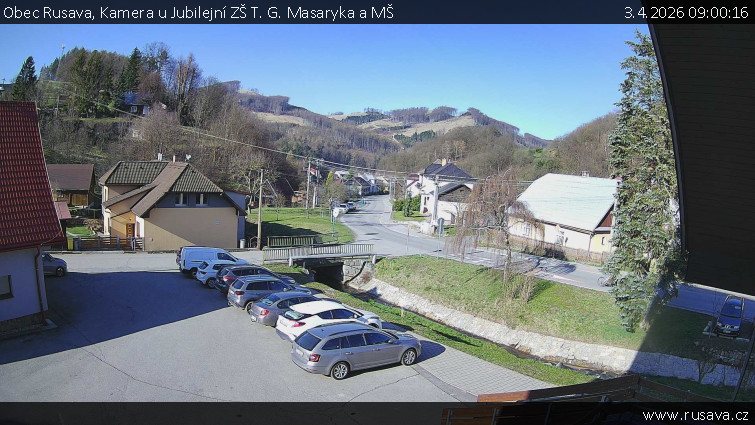Obec Rusava - Kamera u Jubilejní ZŠ T. G. Masaryka a MŠ - 3.4.2026 v 09:00