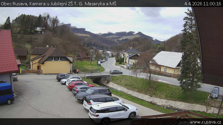 Obec Rusava - Kamera u Jubilejní ZŠ T. G. Masaryka a MŠ - 4.4.2026 v 11:00