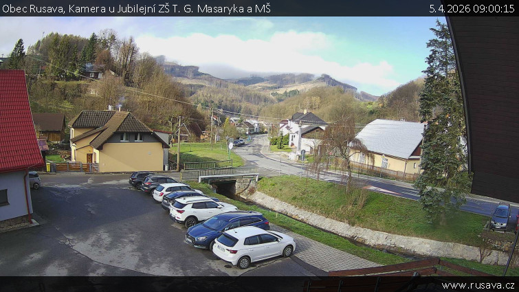 Obec Rusava - Kamera u Jubilejní ZŠ T. G. Masaryka a MŠ - 5.4.2026 v 09:00