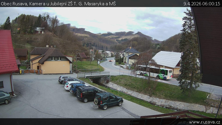 Obec Rusava - Kamera u Jubilejní ZŠ T. G. Masaryka a MŠ - 9.4.2026 v 06:00