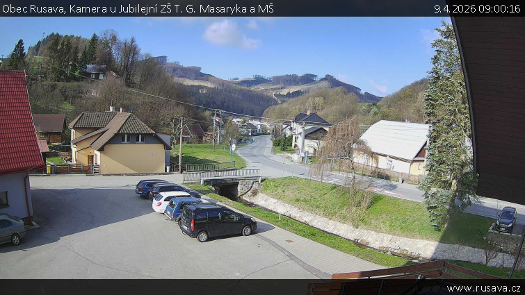 Obec Rusava - Kamera u Jubilejní ZŠ T. G. Masaryka a MŠ - 9.4.2026 v 09:00