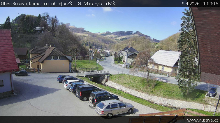 Obec Rusava - Kamera u Jubilejní ZŠ T. G. Masaryka a MŠ - 9.4.2026 v 11:00