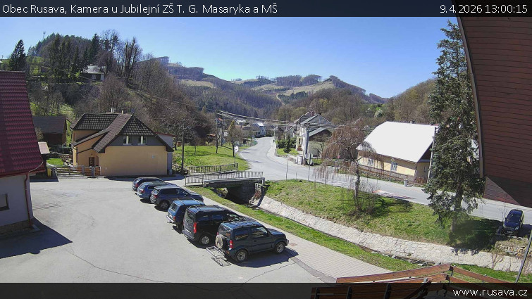 Obec Rusava - Kamera u Jubilejní ZŠ T. G. Masaryka a MŠ - 9.4.2026 v 13:00