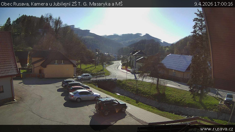 Obec Rusava - Kamera u Jubilejní ZŠ T. G. Masaryka a MŠ - 9.4.2026 v 17:00