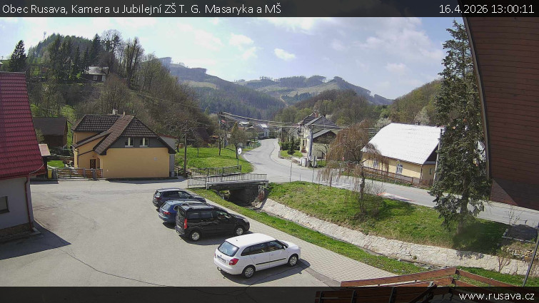 Obec Rusava - Kamera u Jubilejní ZŠ T. G. Masaryka a MŠ - 16.4.2026 v 13:00