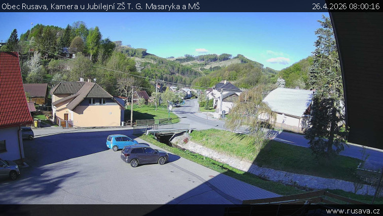 Obec Rusava - Kamera u Jubilejní ZŠ T. G. Masaryka a MŠ - 26.4.2026 v 08:00