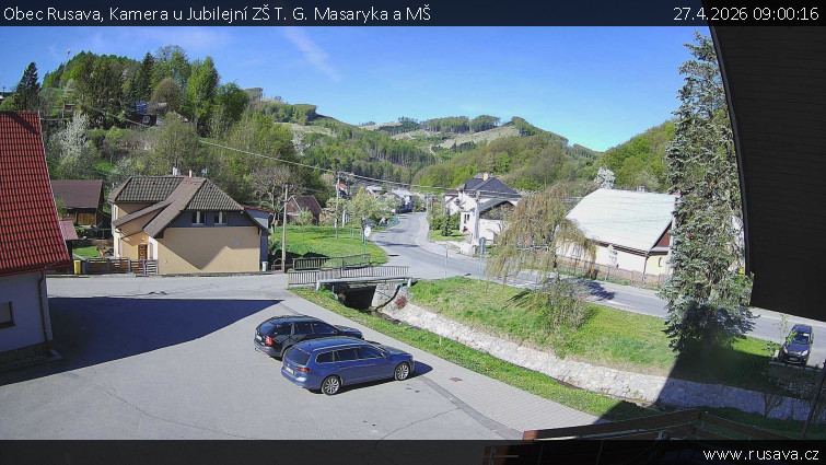 Obec Rusava - Kamera u Jubilejní ZŠ T. G. Masaryka a MŠ - 27.4.2026 v 09:00