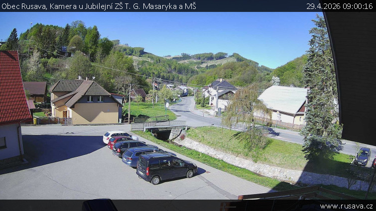 Obec Rusava - Kamera u Jubilejní ZŠ T. G. Masaryka a MŠ - 29.4.2026 v 09:00