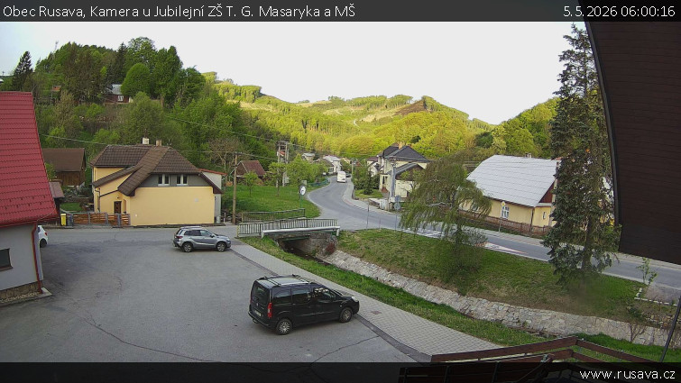 Obec Rusava - Kamera u Jubilejní ZŠ T. G. Masaryka a MŠ - 5.5.2026 v 06:00