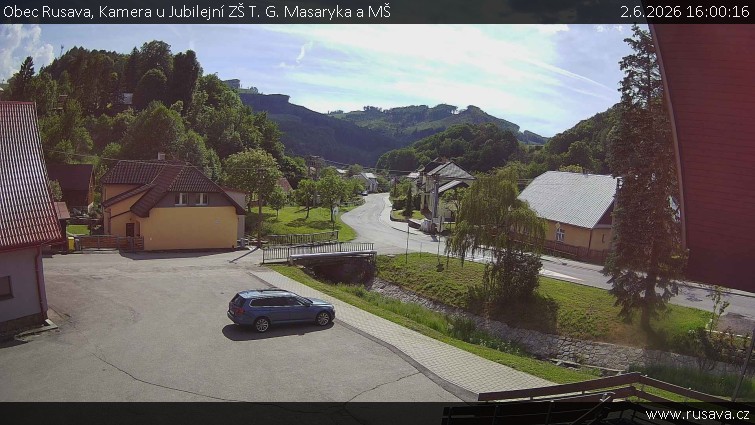 Obec Rusava - Kamera u Jubilejní ZŠ T. G. Masaryka a MŠ - 2.6.2026 v 16:00