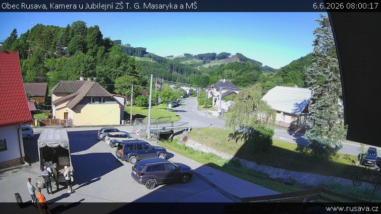Obec Rusava - Kamera u Jubilejní ZŠ T. G. Masaryka a MŠ - 6.6.2026 v 08:00