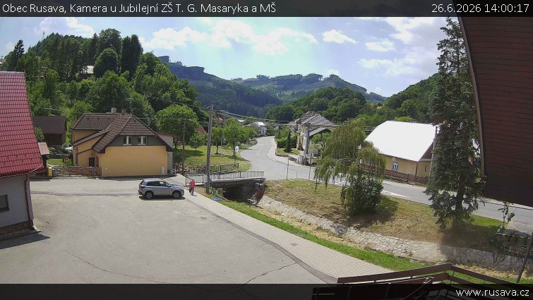 Obec Rusava - Kamera u Jubilejní ZŠ T. G. Masaryka a MŠ - 26.6.2026 v 14:00