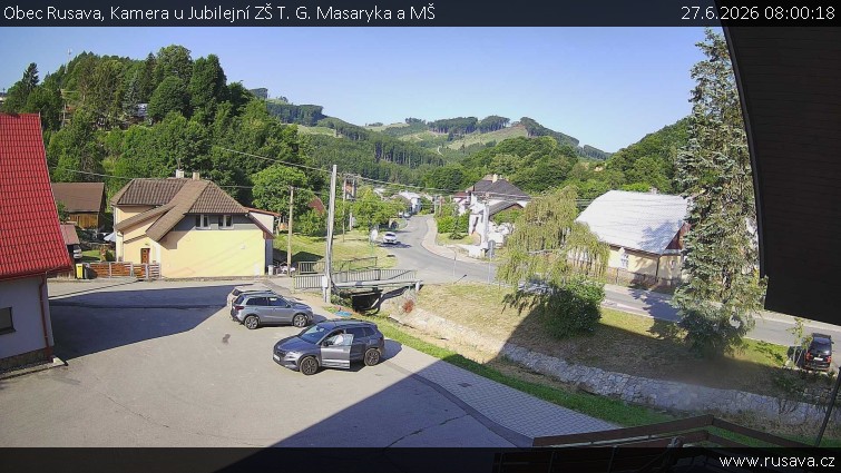 Obec Rusava - Kamera u Jubilejní ZŠ T. G. Masaryka a MŠ - 27.6.2026 v 08:00