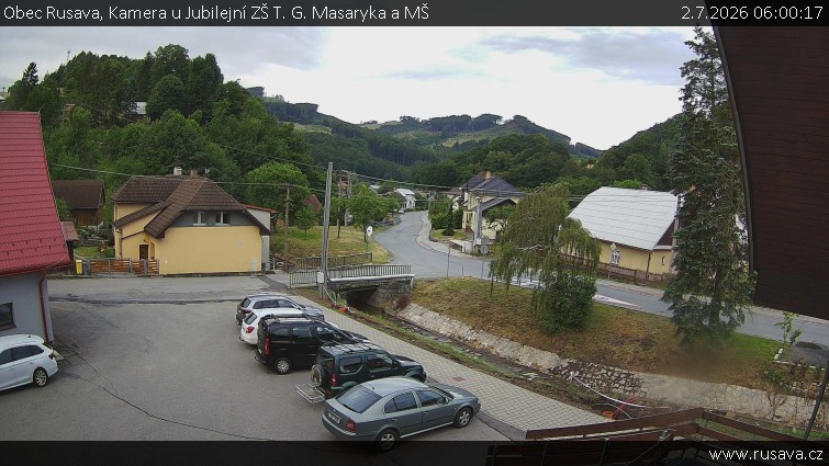 Obec Rusava - Kamera u Jubilejní ZŠ T. G. Masaryka a MŠ - 2.7.2026 v 06:00