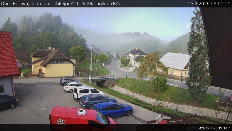 Obec Rusava - Kamera u Jubilejní ZŠ T. G. Masaryka a MŠ - 15.9.2026 v 08:00