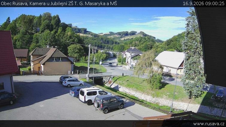 Obec Rusava - Kamera u Jubilejní ZŠ T. G. Masaryka a MŠ - 16.9.2026 v 09:00