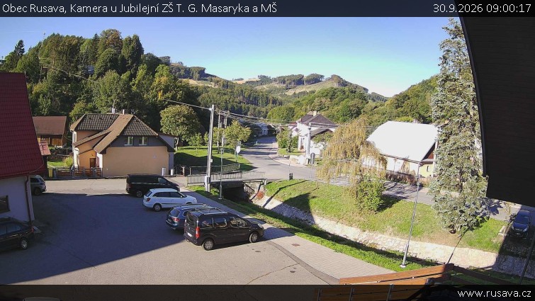 Obec Rusava - Kamera u Jubilejní ZŠ T. G. Masaryka a MŠ - 30.9.2026 v 09:00