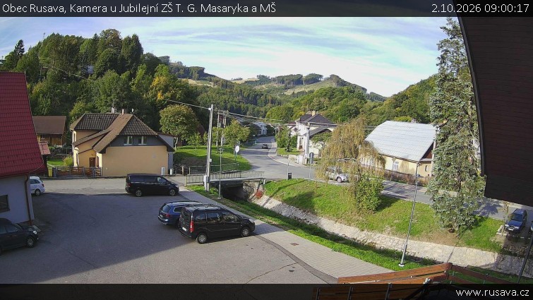 Obec Rusava - Kamera u Jubilejní ZŠ T. G. Masaryka a MŠ - 2.10.2026 v 09:00