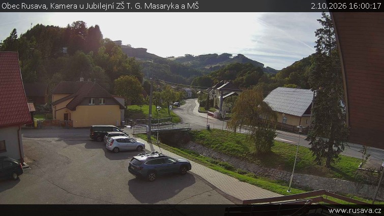 Obec Rusava - Kamera u Jubilejní ZŠ T. G. Masaryka a MŠ - 2.10.2026 v 16:00