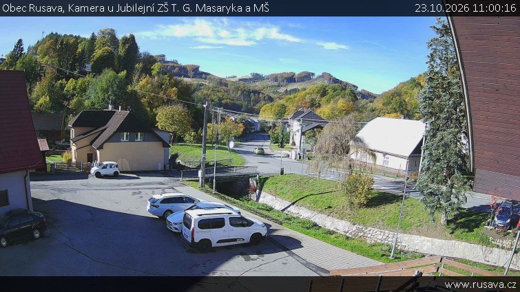 Obec Rusava - Kamera u Jubilejní ZŠ T. G. Masaryka a MŠ - 23.10.2026 v 11:00