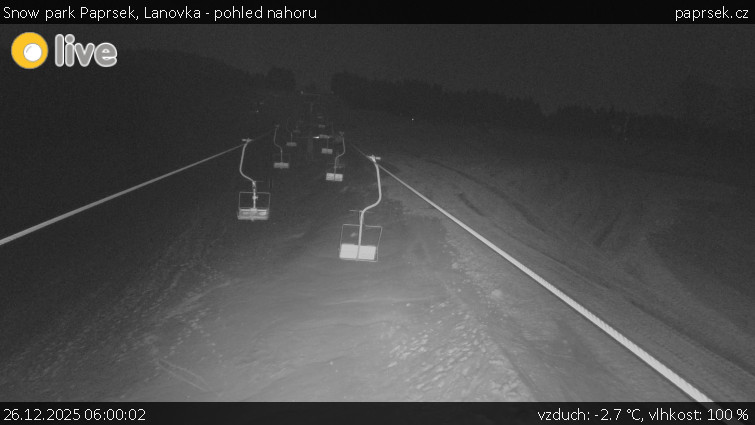 Snow park Paprsek - Lanovka - pohled nahoru - 26.12.2025 v 06:00